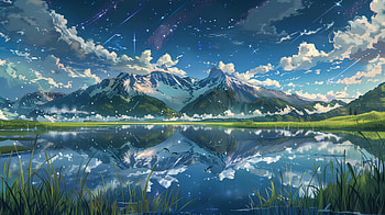 Starlit Mountain Escape - Anime Landscape, Anime, anime landscape, mountain, starry sky HD wallpaper
