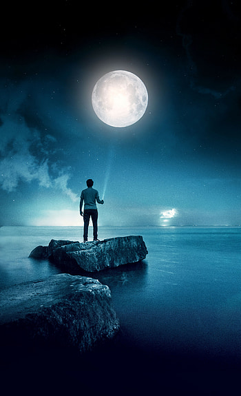 Cloudy moon night, Artstation HD phone wallpaper