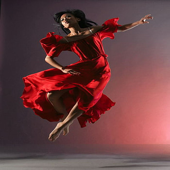 DANCE IN RED, music, dance, happy, jump, dress, woman HD wallpaper