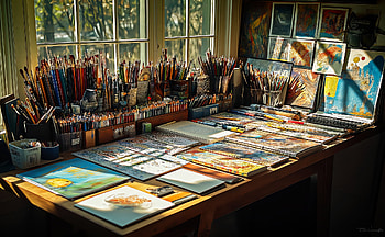 Artistic Painting: Sunlit Painter's Desk, artistic, painting HD wallpaper