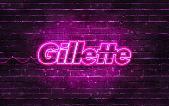 Gillette purple logo, , purple brickwall, Gillette logo, brands, Gillette neon logo, Gillette HD wallpaper
