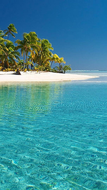 Tropical white beach, Crystal clear water, Serene paradise, Relaxing getaway HD phone wallpaper