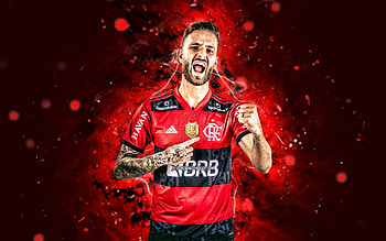 Leo Pereira, 2021, , Flamengo FC, brazilian footballers, Leonardo Pereira, red neon lights, Serie A, Brazil, football, Leo Pereira , Leo Pereira Flamengo HD wallpaper