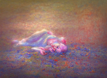 Fall is coming, thegirlcansmile, fantasy, art, field, flower, fall, girl, luminos HD wallpaper