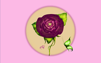 Rose and Butterfly, stem, matting, rose, digital, painting, butterfly, cg, flower, ruby, color, digital painting, dark, pink, green, paint, airbrush HD wallpaper