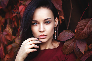 Beauty, woman, earrings, brown, angelina petrova, autumn, face, girl, toamna HD wallpaper