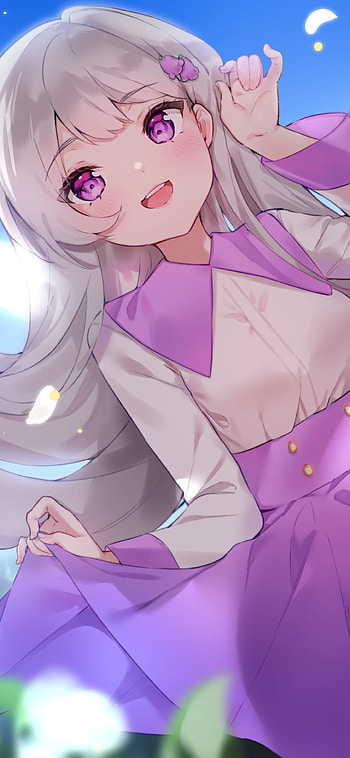 Radiant Anime Girl with Purple Eyes – White Hair Bliss, purple eyes, long hair, white hair, Anime, girl, anime girl HD phone wallpaper