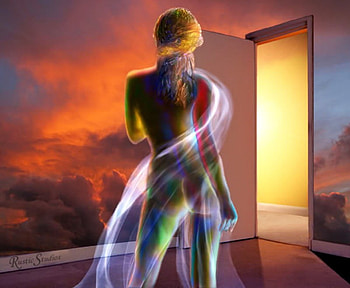 Rainbow Color, colorful, door, 3d, fantasy, heaven, woman HD wallpaper