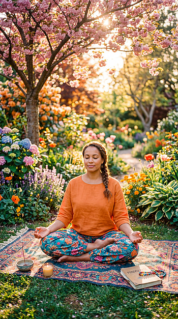 Mindful Blossom — , Woman, Meditation, Garden HD phone wallpaper