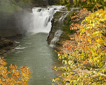 Upper Genesee Falls, falls, trees, water, rock HD wallpaper