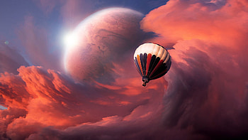 Abstract, Sky, Clouds, Moon, Flight, Balloon HD wallpaper