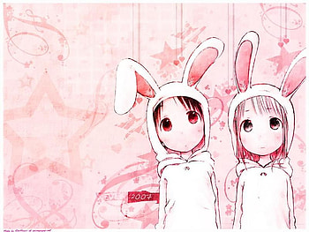 Bunnies, bunny, girl, pink, anime HD wallpaper