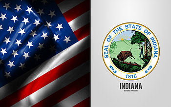 Seal of Indiana, USA Flag, Indiana emblem, Indiana coat of arms, Indiana badge, American flag, Indiana, USA HD wallpaper