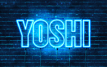 Happy Birtay Yoshi, , blue neon lights, Yoshi name, creative, Yoshi Happy Birtay, Yoshi Birtay, popular japanese male names, with Yoshi name, Yoshi HD wallpaper