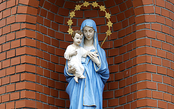 Our Lady with Jesus, stars, Mary, Jesus, Baby, sculpture, bricks HD wallpaper