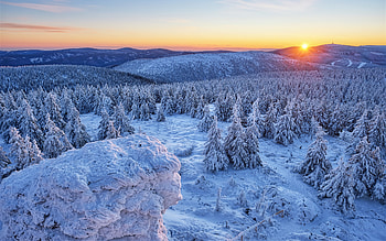 Snow Covered Mountain, trees, winter, mountain, snow, sunset HD wallpaper