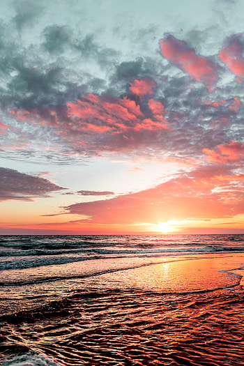 Nature, Sunset, Sea, Waves, Horizon HD phone wallpaper