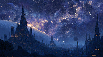 Space Fantasy, Castle, Night Sky, Galaxy, Planet HD wallpaper