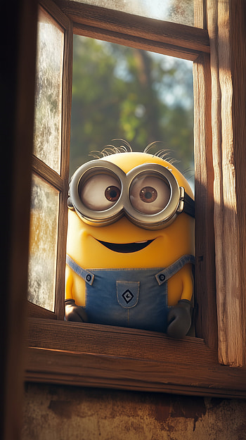 Cute Minion Peek: Charming Window Delight, window, cute HD phone wallpaper