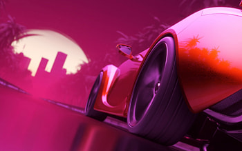 :-), pink, moon, fantasy, red, car, luna, sunset, synthpop HD wallpaper