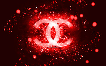 Chanel red logo, , red neon lights, creative, red abstract background, Chanel logo, fashion brands, Chanel HD wallpaper