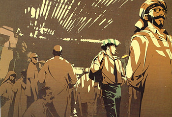 Spike, Faye, Cowboy Bebop, anime, sepia, manga, furutistic HD wallpaper