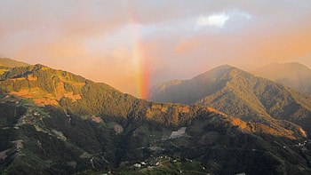Twilight Rainbow, landscape, Twilight, mountain, Rainbow HD wallpaper