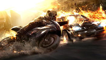 High Speed Motorbike Cop Car Chase, biker, artist, artwork, digital-art HD wallpaper