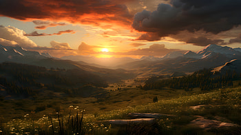 Sunset Over Mountain Peaks Serene Vista, sunset, mountain, peak, evening, golden, clouds, cloud, mountains, artist, artwork, art, digital-art, ai, deviantart HD wallpaper