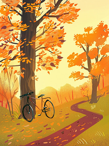 Art, Autumn, Forest, Path, Bicycle HD phone wallpaper