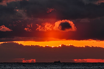 Nature, Sunset, Sea, Clouds, Horizon, Mainly Cloudy, Overcast, Ship HD wallpaper