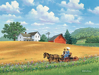 a village life, artwork, horses, villages, fields, nature, paintings, houses HD wallpaper