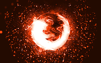 Mozilla orange logo, , orange neon lights, creative, orange abstract background, Mozilla logo, brands, Mozilla HD wallpaper