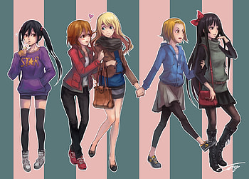k-on, azusa, ritsu, yui, short hair, long hair, dress, mio, mugi HD wallpaper