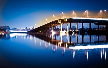 Cities, Water, Night, Lights, Lake, Lanterns, Bridge HD wallpaper