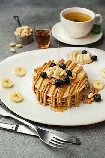Food, Bananas, Desert, Plate, Pancakes, Breakfast HD phone wallpaper