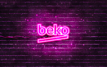 Beko purple logo, , purple brickwall, Beko logo, brands, Beko neon logo, Beko HD wallpaper