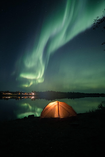 Night, Lake, Dark, Northern Lights, Aurora Borealis, Tent, Camping, Campsite HD phone wallpaper