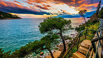 Dubrovnik, Croatia, sea, coast, mediterranean, colors, clouds, sky, rocks, sunset HD wallpaper