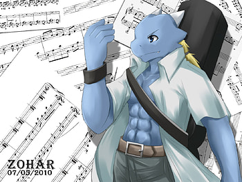 furry, blue, music, muscle, horns, zohar, dragon, zoharwolf HD wallpaper