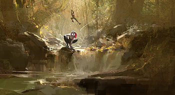 Miles And Gwen Art, gwen, gwen-stacy, artwork, artist, digital-art, spiderman-into-the-spider-verse, artstation HD wallpaper