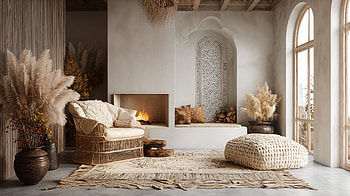Sunlit Boho Interior — Cozy Oasis, Living Room, Pampas Grass HD wallpaper