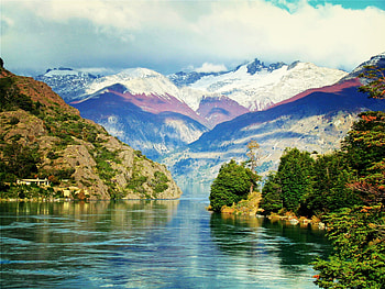 Andes Beautiful View, nature, mountains, river, tress, snow, landscape HD wallpaper