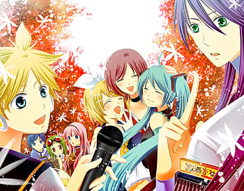 Karaoke Time!!, colorful, hatsune miku, meiko, kaito, vocaloid, gumi, karaoke, anime, len and rin kagamine, megurine luka, kamui gakupo, friends, micro HD wallpaper