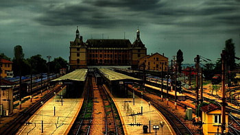 train station in turkey r, clouds, station, trains, r HD wallpaper