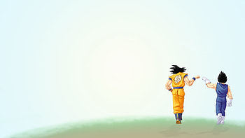 Goku & Vegeta, classic, muscle, dragon ball z, grass, goku, anime, vegeta, green, tank, clear, males HD wallpaper