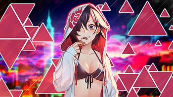 Hot, anime girl and cookie, curious HD wallpaper
