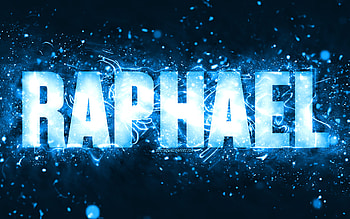 Happy Birtay Raphael, , blue neon lights, Raphael name, creative, Raphael Happy Birtay, Raphael Birtay, popular american male names, with Raphael name, Raphael HD wallpaper