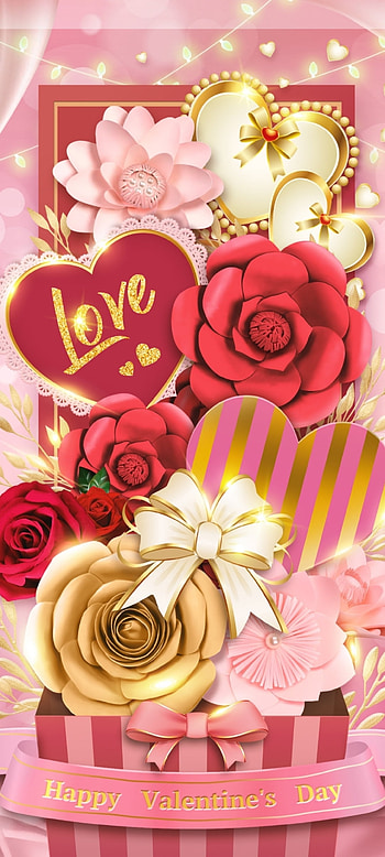 Happy Valentine day, love, orange, red, flowers, romantic, luxury, heart HD phone wallpaper