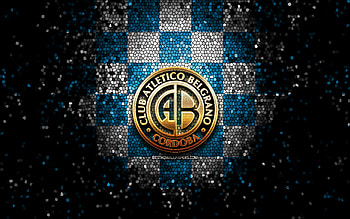 CA Belgrano, glitter logo, Primera Nacional, blue white checkered background, soccer, argentinian football club, CA Belgrano logo, Club Atletico Belgrano, mosaic art, football, Belgrano FC HD wallpaper